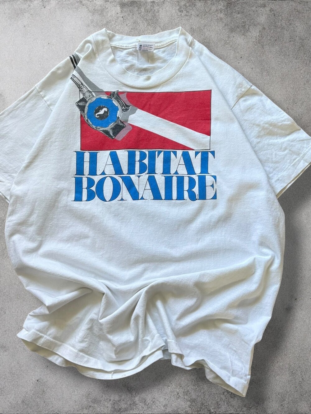 Vintage Habitat Bonaire Double-Sided Graphic T-Shirt White Scuba Diving Large